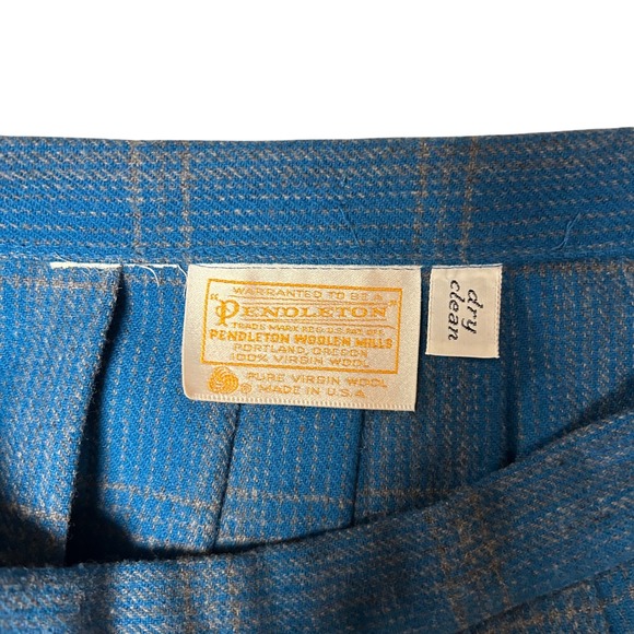 Vintage 70s Pendleton Virgin Wool Pleated Skirt Blue Plaid Made USA Woolen Mills - Picture 2 of 7